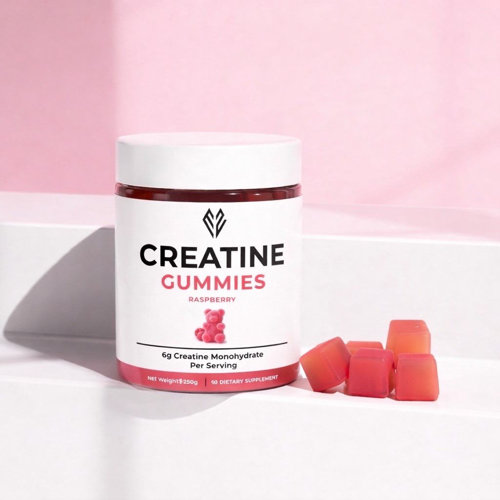 E2 Creatine Gummies jar with raspberry gummies